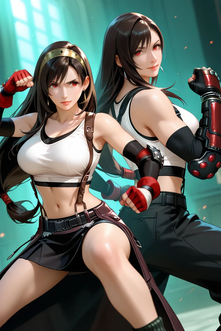there are two women in costumes standing next to each other, dead or alive 6, as a character in tekken, tifa, kunoichi, portrait of tifa lockhart, tifa lockhart, katana zero video game character, nixeu and sakimichan, inspired by Leng Mei, ayami kojima and lyde caldwell, posing ready for a fight