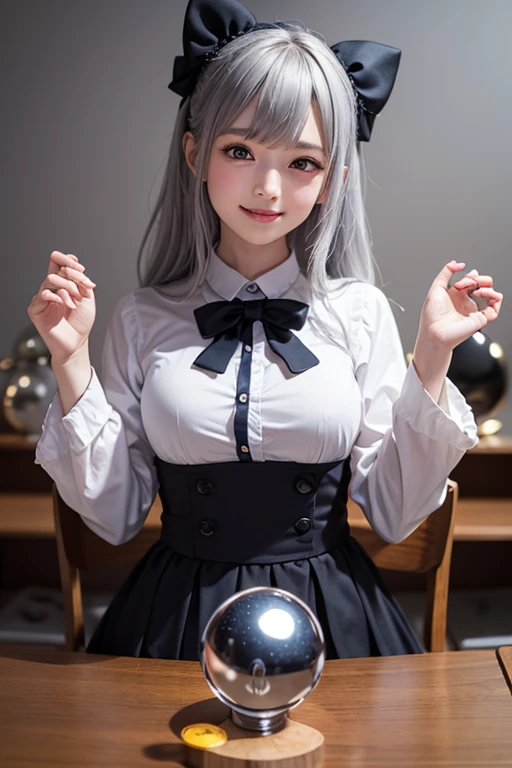 detailed face, cute face, ((masterpiece)), (Highest quality))), (Character design sheet, National costume, same characters, front, ~ side, return), figure, 1 girl, whole body, Silver Hair, eyes hair, Beautiful Eyes, Princess Cut, Environmental change scene, Short skirt, Shyness, woman, girl, Are standing, Gothic Lolita, VTuber, Chartern Betarola, (simple returnground, white returnground: 1.3) ( masterpiece:1.2), (Highest quality:1.3)