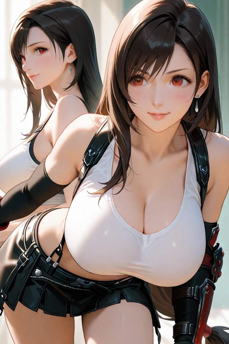(Be red in the face:1.4,20yr old,elongated eyes)、(((1 female、upper body 、(milking machines:1.2)、nursing、teats、toppless、huge tit:1.1、Beautiful nipples 、big areolae:1.4、shinny skin:1.2)))、((Tifa Lockhart))、((Beautiful detailed red eyes))、Black hair、Long hair、ultra detail face、Professional Lighting), Best Quality, Perfect face, (Collar with chain )、(realisticlying:1.4)、 top-quality、Very fine and beautiful、 Tifa_lockhart, brunette color hair,Wearing sweat, Suspended Black Skirt、elbow groves, Face Light, Cinematographic lighting, nabel,(Dark Prison、Dark Dungeon:1.5) , the background is blurred, Flapping hair, Adult beauty、View Viewer、