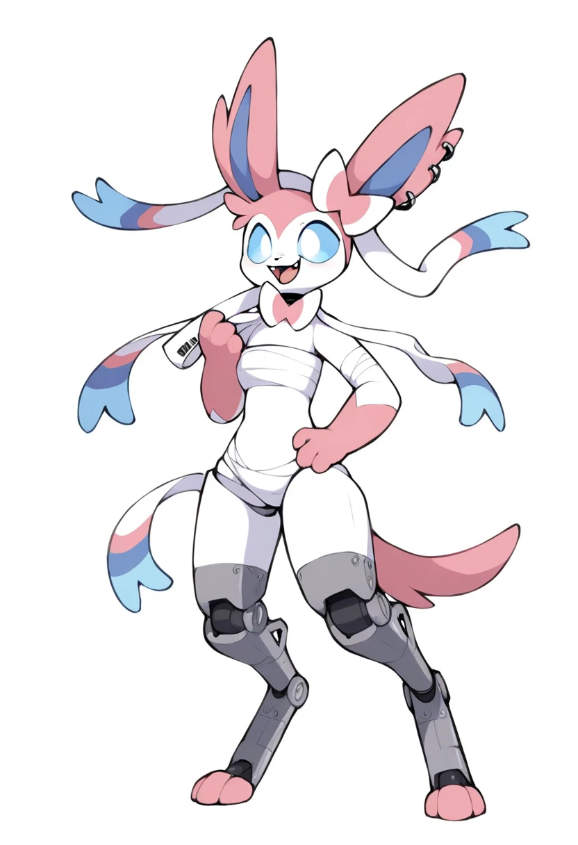 Alone, score_9,score_8_up,score_7_up, anthro female sylveon, naked, nipples, vagina, jumping, breast bounce.