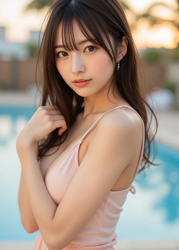 (highest quality、8K、masterpiece、High resolution、genuine、3D),Best Quality、15 years old, (cleavage), cute smile,elementary school face,lolita,mascara,loli,loli, bangs