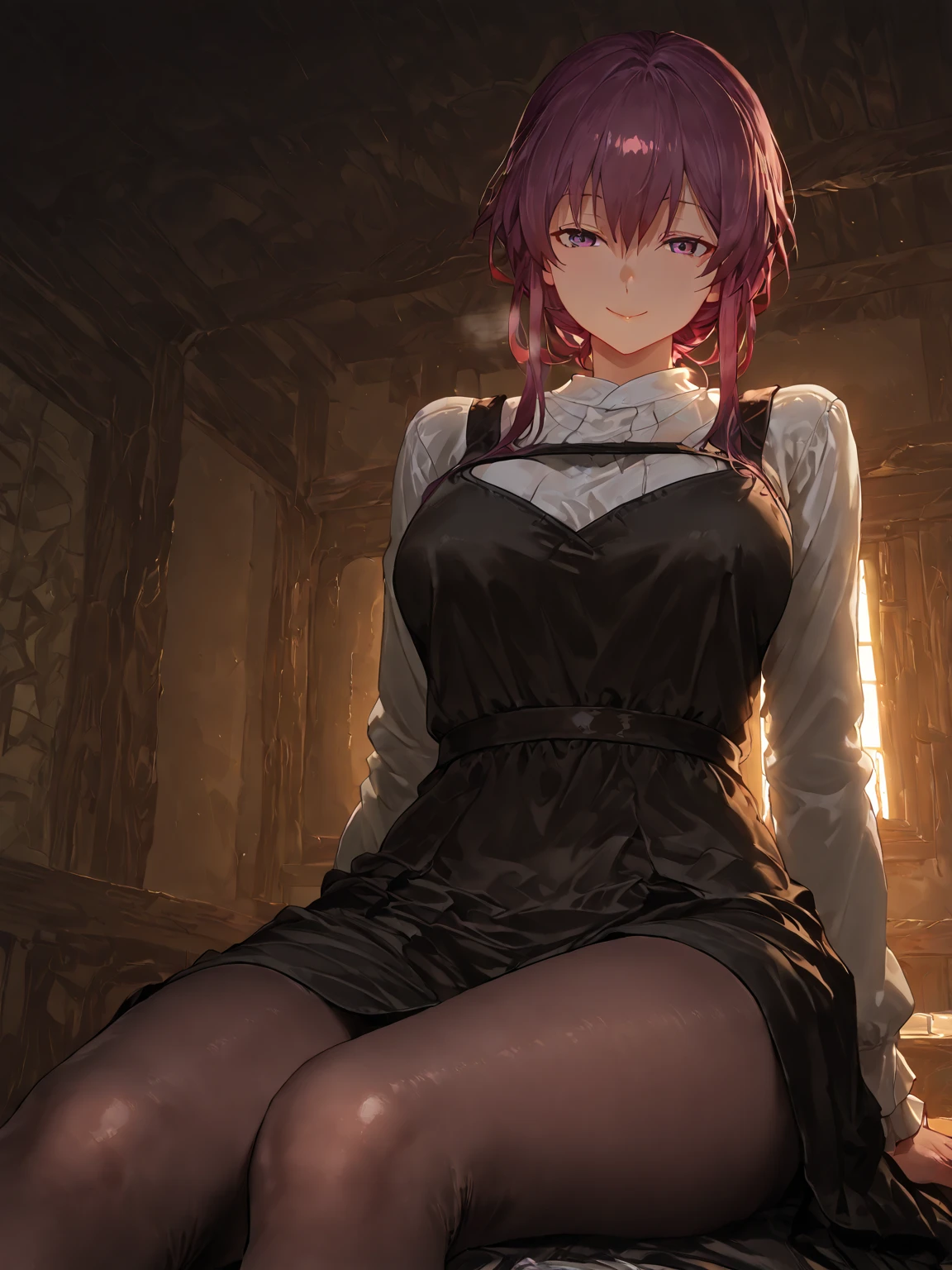 Highest quality,high resolution ,older sister, Wicked Smile, (blue eyes,Light in your eyes),(CGAn illustration), (Medium Bob Hair), cute,Moe,Galゲー,garter belt,Combat Uniform,bikini,church,cross,Gothic,Orange Hair,An illustration,CG,Orange Hair,Sachiko Kosui,like,church,Lie down,Fall down,lure,monastery,Dark Night,moon,Fall into Darkness,Blood,Gal,