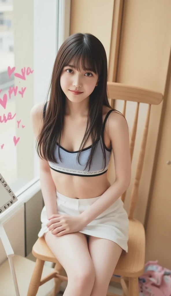 Japanese female, a lot of details, (underweight), 30 years old, detailed black hair, beautiful detailed hair, super fucking beautiful, delicate beautiful face, complex details beautiful and delicate eyes, perfect hands, (flat chest best quality:1.5), perfect and delicate limbs, detailed skin, best quality, ultra-detailed,(cheerful grin:1.5),nsfw,
whole body, (View from below:1.4), thick thighs, sitting on the chair,(legs spread:1.2), topknot, blue business suit, gray skirt,(Wearing white panties),(Panties are visible:1.2), indoors,