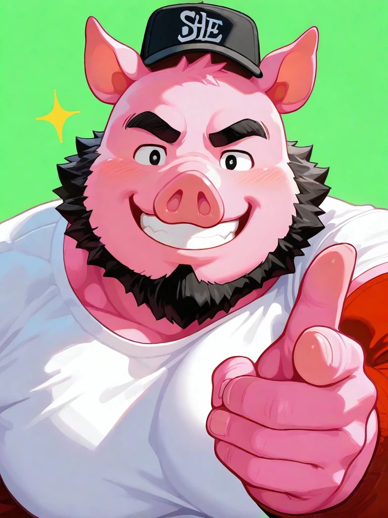 Fat, gassy, visibly stupid anthro pig who’s a southern trucker wearing a stained, white tank top letting out a huge, disgusting belch in a thin anthro pig’s face high resolution best quality. Make this character look like he’s very unintelligent
