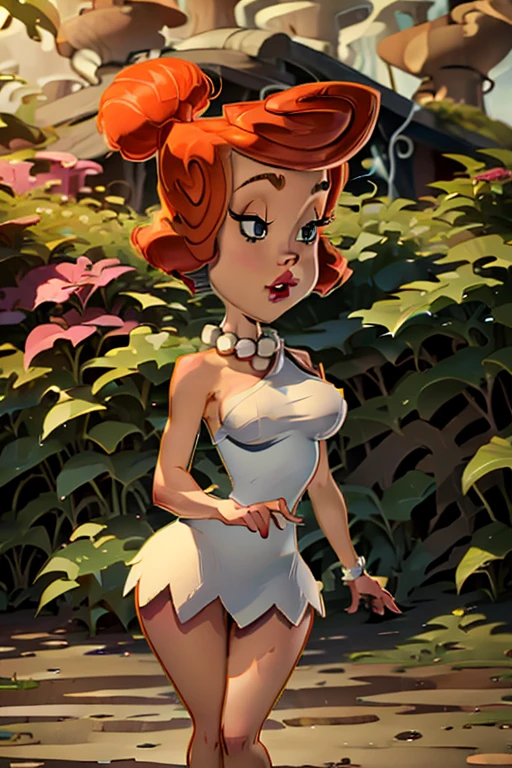 Vintage 90's estilo anime, ((obra-prima, melhor qualidade)), (complex lighting), corpo inteiro, solo, FreckledVixon, wilma flintstone, cabelo vermelho, rabo de cavalo, vestido branco, pearls necklace, batom, Close-up, A very modern and frequented place with footprints everywhere and use on the ground, usando saltos gladiadores, franzir a testa, rosto altamente detalhado, Uma clareira tranquila, illuminated by the sun with sunlight and a peaceful atmosphere, Por Hajime Sorayama, Greg Tochini, Virgil Finlay, com estilo moderno, luz radiante, motor irreal, de costas, anal gape, soft anus, sem calcinha, bunda firme, ass until you wait using, cu aberto, cu destroyed, ousado