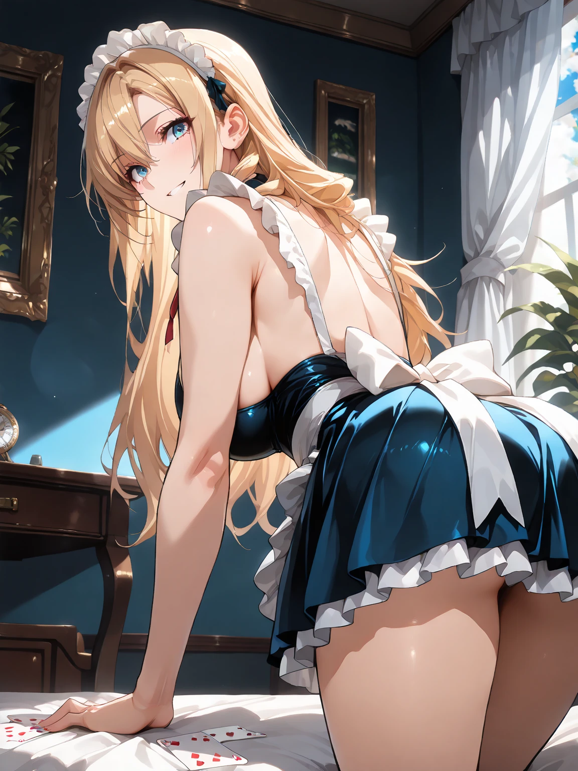 Pecorine, Pecorine, Blue eyes, Hair Ornament, Long hair, Orange hair, enormous gigantic huge breast, thin waist, middle ass, tiarra, braid, Hair braid, smile tears, romantic, red cheeks, 1girl, solo,
Break Arm Belt, armor, ascot, Blue socks, long boots, Dress, gloves, Hair Ornament, Open your clothes, open dress, pauldrons, Pleated skirt, Puffy Short Sleeves, Puffy sleeves, Red Ascot, Red skirt, Short sleeves, Shoulder Armor, Single-pole drone, Skirt, sox, White Dress, wet panties, white footwear, White Gloves,
BREAK looking at viewer, (m-shaped spreading legs:1.5, skirt lift:1.5, ), BREAK (indoor, private room background, sitting on chair, ), (from behind:1.5),
BREAK (masutepiece:1.2), Best Quality, High resolution, Unity 8k壁纸, (Illustration:0.8), (Beautiful detailed eyes:1.6), extra detailed face, Perfect Lighting, extremely details CG, (Perfect hands, Perfect Anatomy),、(Skirt lift:1.3), (wet white panties:1.3)、(Skirt that rolls up:1.3)、(Fully exposed panties:1.5)、focus breast,