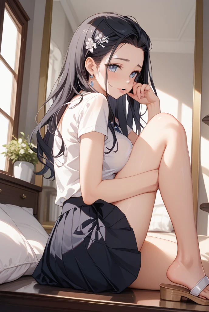 SECONDARY STUDENT , young , hot body , sexual body, big tits , long black soks,hight school student clothes ,((masterpiece, best_quality)), 1girl, solo, black_hair, long_hair, ((full_body)),NUDES
