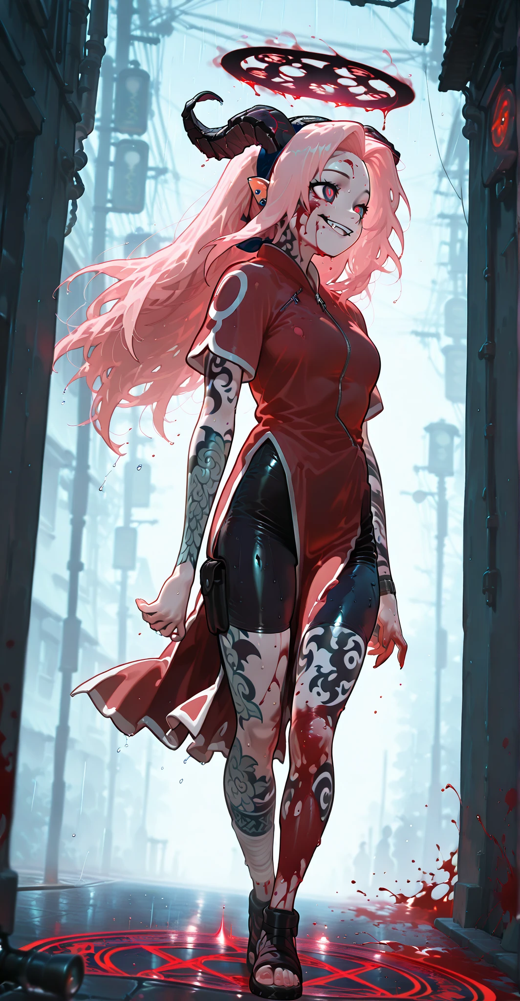 1  woman,    
cyborg
wires
long hair
red turtleneck
sleeveless
shadow
watercolor 
by   Yoji Shinkawa  
Zdzislaw Beksinski	
 ( SimplepositiveXLv1:0.7)