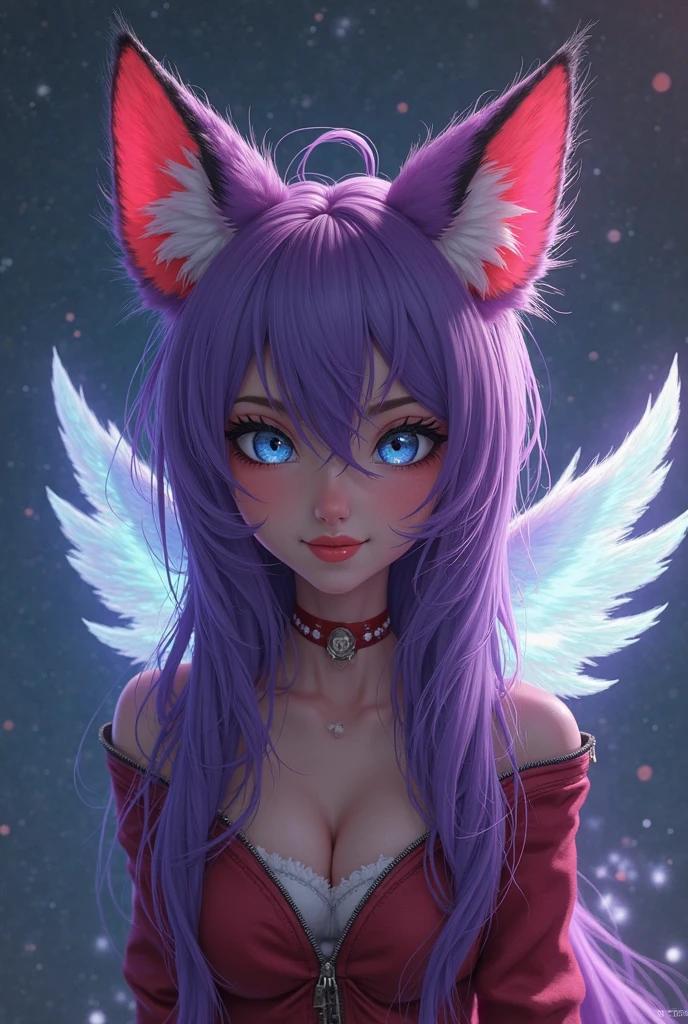 Sexy woman purple eyes fox tail and ears in micro bikini with big and butt