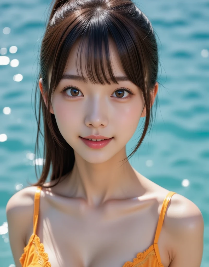 Focus on the face of a cute high school girl、Bikini