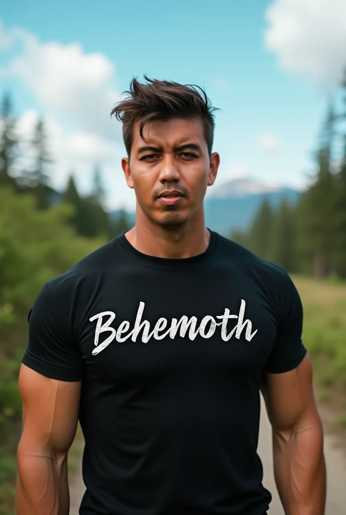 ((realistic daylight)) , Young Korean man in only a black sports shirt, no stripes, and jeans., A handsome, muscular young Asian man looks at the camera. , in the restaurant ,turn sideways