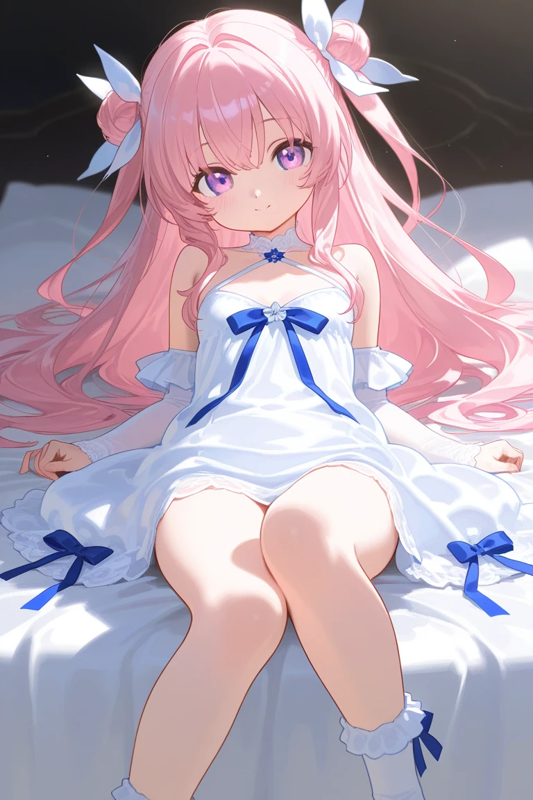 Pink hair poor milk beauty in transparent dress