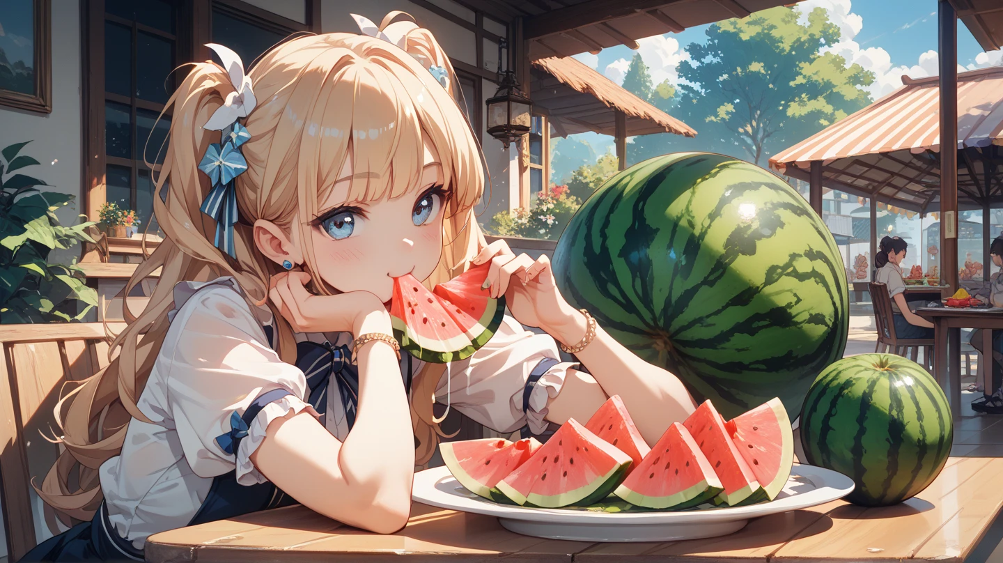 As an expert in outdoor gatherings, she organizes picture-perfect picnics in scenic locations, holding a basket filled with an assortment of fruits to complement the delectable spread she's prepared.