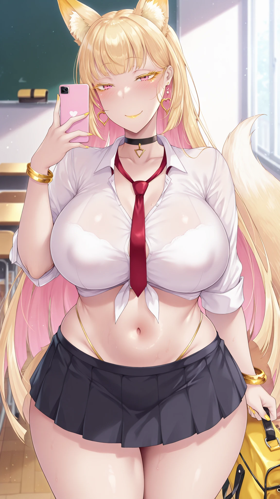score_9, score_8_up, score_7_up, score_6_up, source_anime BREAK 1girl spaphro, tiara, circlet, hair flower, lipstick, large breasts, collared shirt, looking at you, ascot, pencil skirt, black skirt, looking at you, smile, hallway