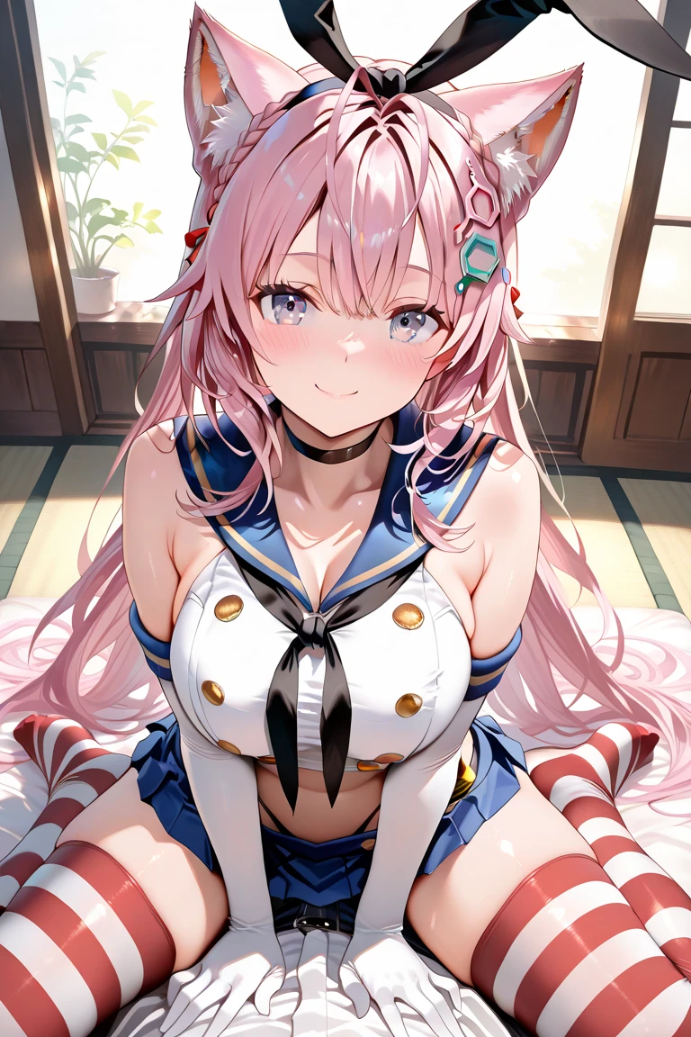 ((8K, 16k, highest quality, masterpiece, very detailed, Super detailed, official art)), semi-realistic illustration, realistic anatomy, 1 girl, 16 years old, NSFW, ((school swimwear)), pretty girl, (baby face), (shining eyes:1.2, emphasize the eyes), (beautiful eyes, perfect eyes), venus spark \(umamusume\), (pink horse tail), (very small breasts, underboob), beautiful face, pink short hair, blush, (((looking at the viewer))), (((cute smile:1.2))), ((by the beach, island, blue sea)), (face focus:1.2, wide shot, whole body), skinny, (extreme close up:1.2), young body, wet skin, water spray, (soft warm lighting, Natural light in summer, sunny day, daytime:1.5), ((detailed background:1.2))