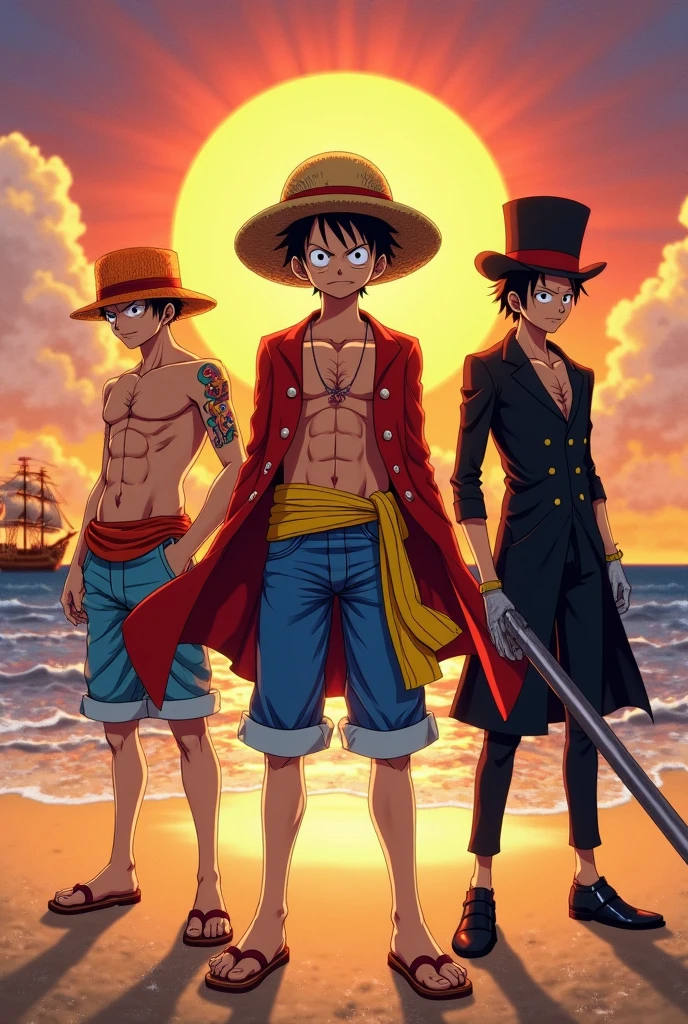 Create an image of Luffy ace and sabo