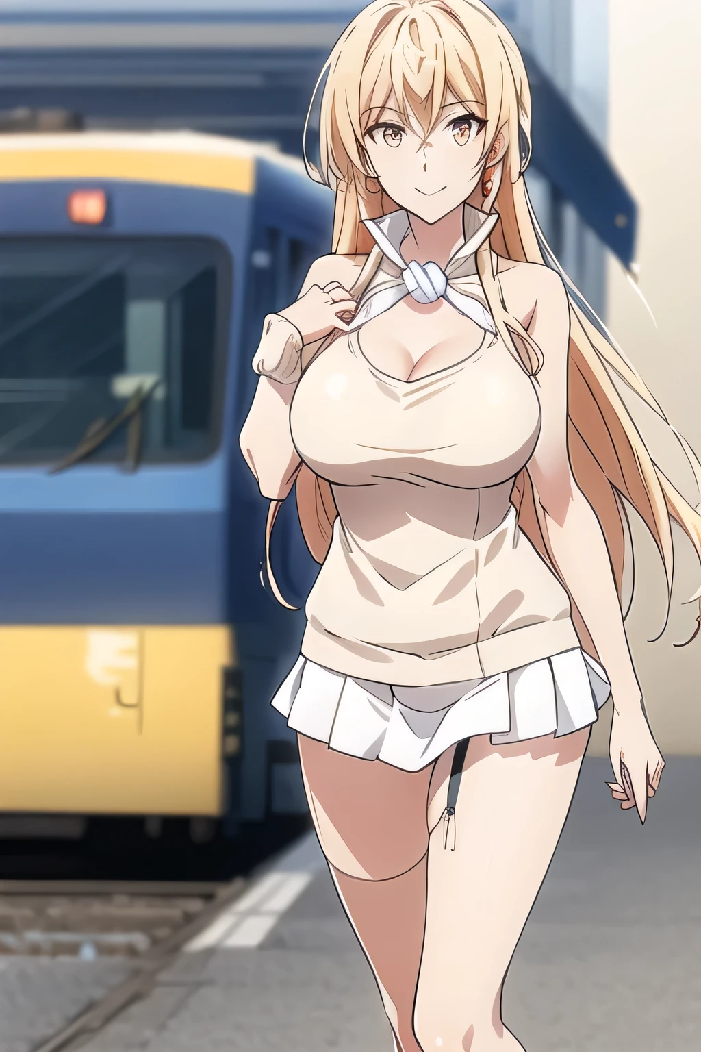 彼女のBig breastsをさらに大きくしてください,Blonde is long,nice smileの女性,Animated CG,The face is absolutely necessary,sleeveless black wool sweater,Hide your chest with a costume,Please wear 2 long socks on your feet,accurate representation of hands and feet,Draw something big ,nice smile,Beautiful Legs,I'm wearing high socks with a garter belt,Can you draw a blonde,nice smile,The face is absolutely necessary,Pleated Mini Skirt,Can you draw a woman staring at a train,draw a picture of a woman waiting in front of a car,東京の地下鉄ホームでwaiting for the train女性は描けますか, ,congestion,waiting for the train,Fun,Underground railway stations ,The sign hanging on the wall,{{X}},More delicate look ,walking alone, city tour ,,(((, and wear casual tourist style clothes))), I have a SLR camera ,(Let's draw a more delicate look),(sleeveless wool sweater),( Pleated Legs,white panties),(That work is enough for one person {X} is very important for work)、 That's enough,grimace。unless the job requires it。 {X}、 , An attractive 40-year-old woman takes off her uniform、jump off, Big black wavy hair, , Big breasts, Thin Waist , , ,Faces are very important,