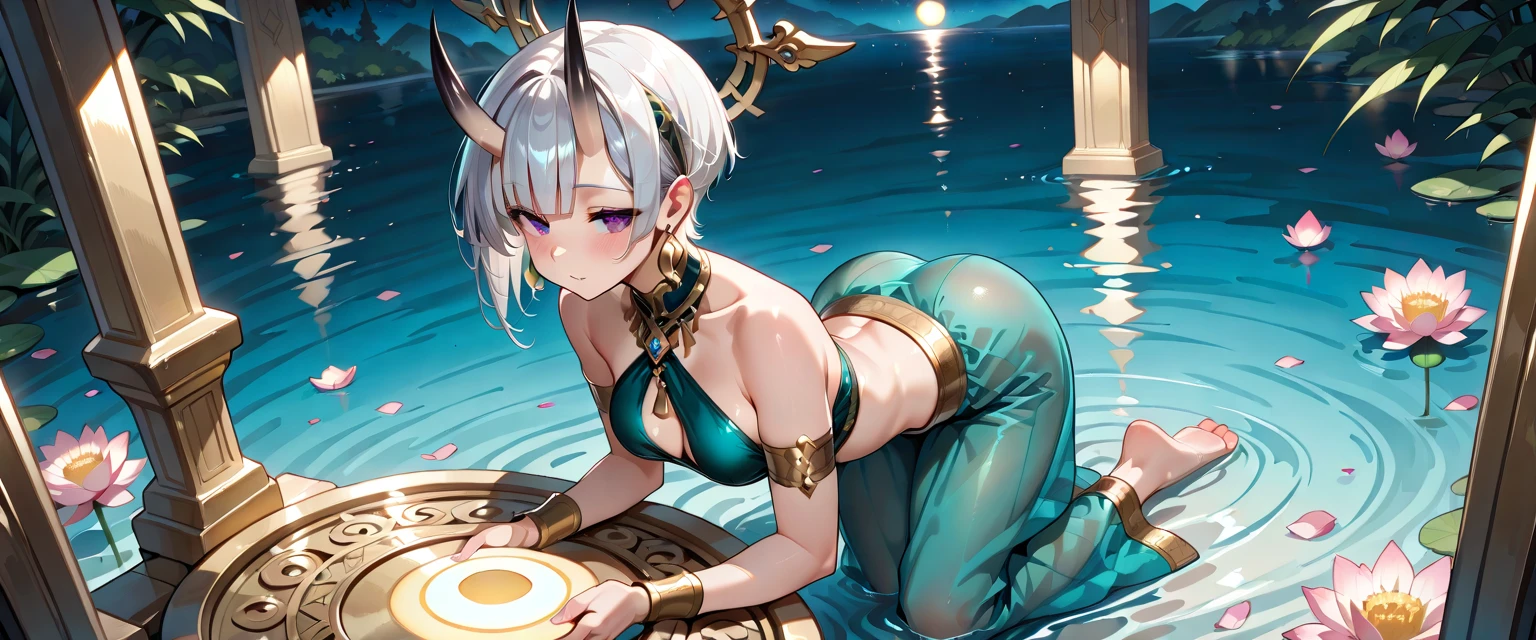 (Very detailed best high quality image, very detailed background, very detailed character and image) character alone, multiple views: front view, back view
1elfwomanmilf: silver hair, long spiky messed silver hair with golden ahoge, purple eyes, pointy short ears, pale white skin, very beautiful face, absolute beauty, voluptuous figure, big breats, big butt, slender beautiful arms, beautiful legs, seductive smile, seductive eyes, (purple with golden details one-piece swimsuit)
Scene: she is dancing at a beautiful pink and green natural garden with a golden fountain with clean water