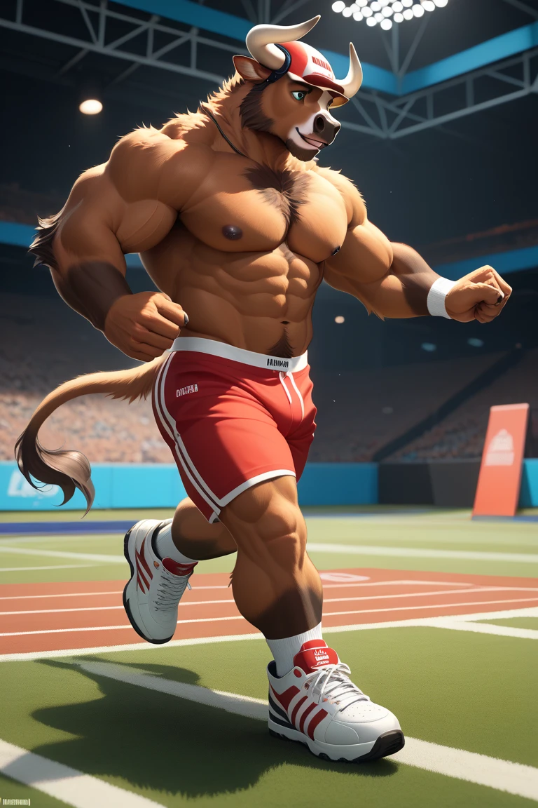 Furry, Kemono, Leon, Leomon, Digimon, solo, Antro body, Bigg Ass, Male Bulge, masculine, Full body, Feet, Braided Mane, Black leather harness, Spiked Anklet, White fitted fundoshi, (white Fundoshi) , Roman arena with public in the stands, Blue Sky Background with Green Grass Meadow, (Anime Blue Eyes), High Resolution, 4K Detailed, Good Lighting, Beautiful, Photorealistic, Realistic, japanese Fundoshi, (white loincloth), tale, tale Leon, black claw nails, Big Scar on left shoulder