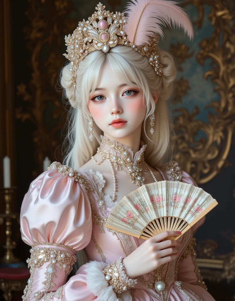 Close-up of a woman with a bird on her head, Rococo queen, Rococo style portrait, Rococo portrait, # Rococo, Rococo cyberpunk, Rococo art style, Rococo art, Rococo fashion, Renaissance style, neo-Rococo expressionist style, Inspired by Jean-Marc Nattier, Renaissance style,(((Full and soft breasts,)))((Large Breasts))((((Cleavage)))))) (Perfect curvy figure),