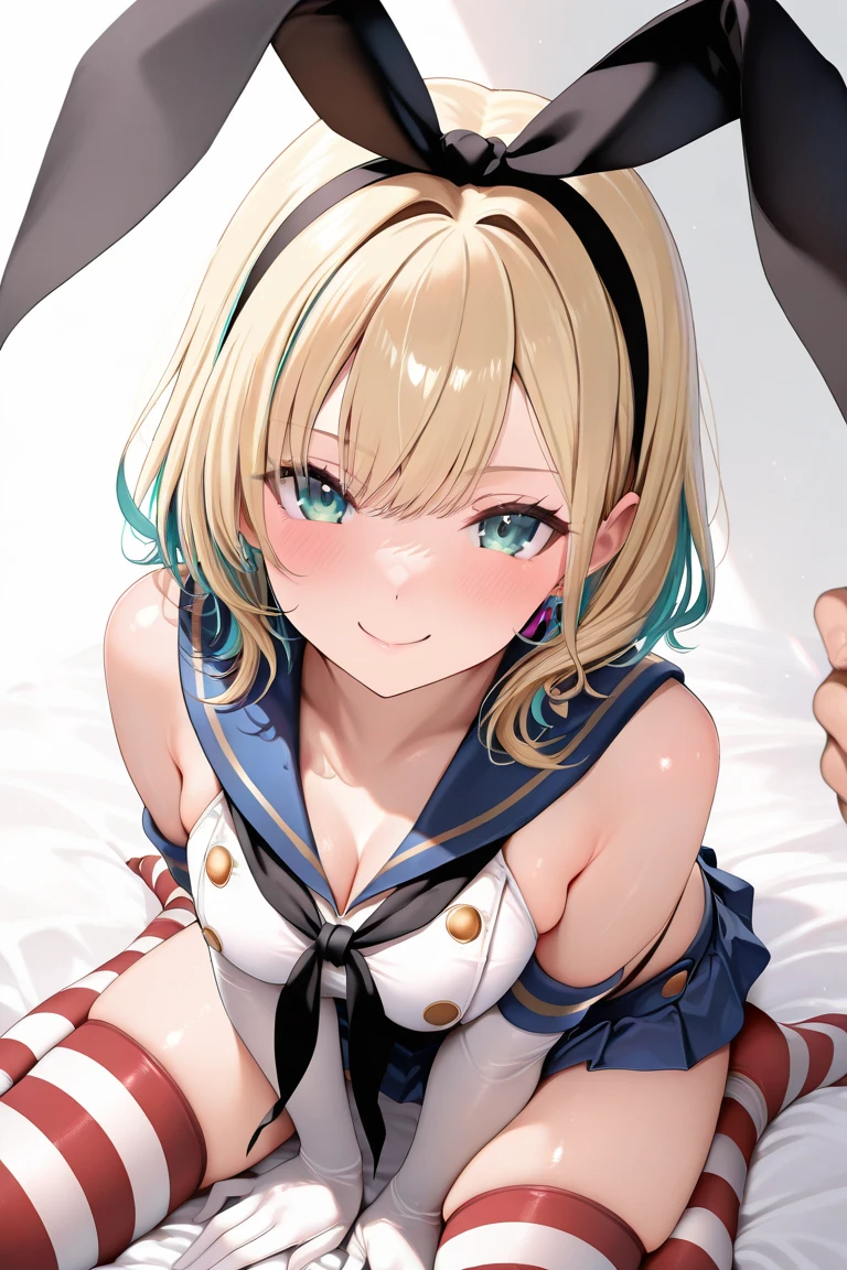 best quality, amazing quality, very aesthetic, absurdres, 1girl, toki (blue archive), blue archive, blue eyes, (artist official art:1.5), (realistic face), (reverse bunnysuit, reverse outfit, shiny rabbit ears headband, detached collar, bowtie, pink pasties, topless, tight sleeves, (black) puffy long sleeves: 1.2), casino, lying on her side, raise leg, spread legs), (cowboy shot), (concept art:1.3), from above, extremely delicate body, smooth skin, feminine expression, (cristal clear eyes, beautiful face), (anime style:0.8), (highres), (artist m-da s-tarou:0.2), gorgeous lips, cinematic, (masterpiece), (best quality), (ultra-detailed), very aesthetic, illustration, perfect composition, intricate details, absurdres, detailed face, (4k, intricate),