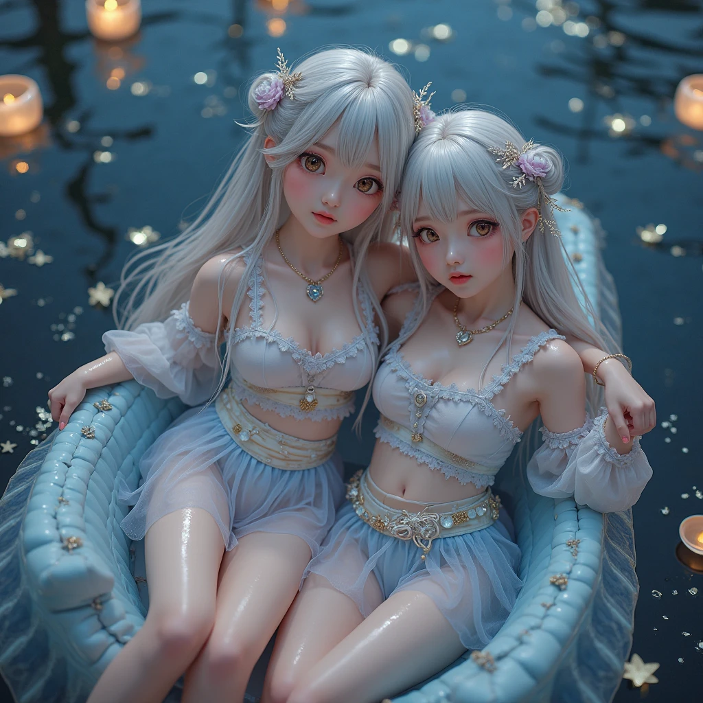 (masterpiece:1.28, Acutance, RAW, Realistic, 真实感: 1.37), realisticlying, softlighting. ( Tiny Girls jumping into the pool:1.2 )、{ Falling | splash water | shout | Luminous water surface | White and Vivid colors }, (under the mesmerizing back lighting), glistening ivory skin, sparkling highlights, Detailed KAWAII face with cute lips, long eyelashes, Delicate lace knitted clothes, Detailed open crotch, Whole Body proportions and all limbs are anatomically accurate . (correct limbs)