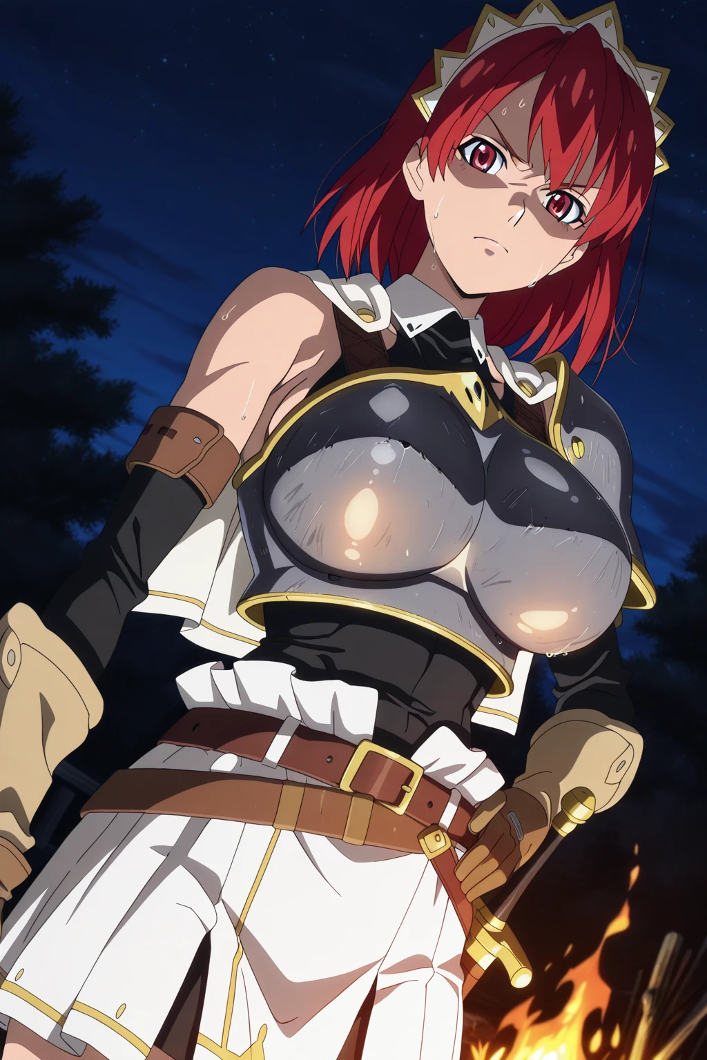 ,Clementine,Overload, blush, lipstick, masterpiece, best quality, highly detailed, fantasy , a anime girls in armored dress holding a sword
posing for a picture, evil smile, smile, open mouth, breastplate with open cleavage, cleavage, warrior
outfit, ecchi anime style, anime girls, ecchi style, (nsfw) not safe for work, ecchi, digital anime art!!, in
anime style, official artwork, visual novel cg, beautiful anime girl, anime style 4 k , loincloth, exposed
belly, exposed navel, exposed midriff, exposed lower belly, pencil skirt armored, castle,inside castle,
