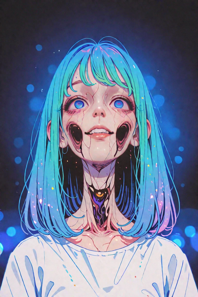 Anatomical brain, Multicolored liquid drip, in the style of realistic hyper-detailed rendering, paleta de cores neon, Dental core, Multi-level gestures, Escultural, Pintor de terror surrealista, grafity, design de camisetas