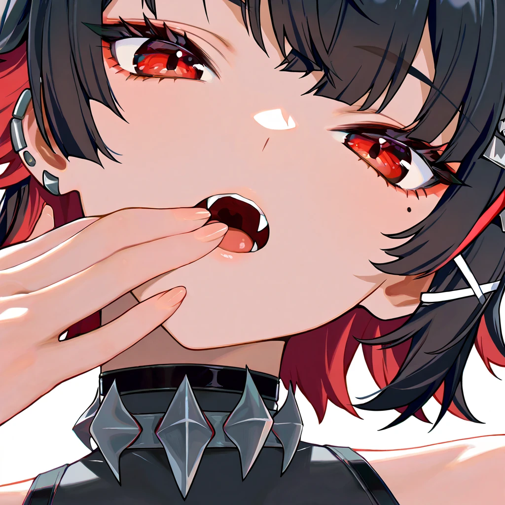 1girl,((black hair))
BREAK ((ellen joe, black hair, colored inner hair, multicolored hair, (red eyes:1.3), red hair, short hair, two-tone hair,:1))
BREAK ((sweating,blushing,drooling,heart-shape pupil:1.6))
BREAK indoors,
BREAK looking at viewer,
BREAK (masterpiece:1.2), best quality, high resolution, unity 8k wallpaper, (illustration:0.8), (beautiful detailed eyes:1.6), extremely detailed face, perfect lighting, extremely detailed CG, (perfect hands, perfect anatomy),