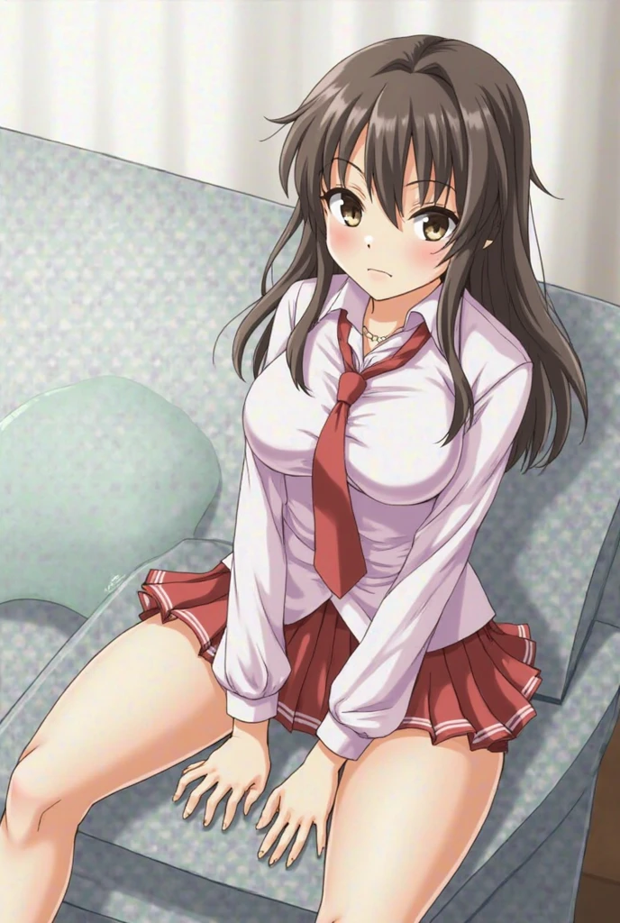 ((highest quality, 8K, A Certain Science Super Electromagnetic Cannon: 1.3, RAW photo)), sharp focus 1.5,woman,brown hair twintails,16-year-old high school student,thin,spread legs((light blue panties,good)),(((white shirt and gray miniskirt)))((Kuroko Shirai))(((red ribbon))),(((Unbutton your shirt to expose your nipples,Sit on a bed in a love hotel)))(((Super Loose Socks,loafers)))gush,((Green armband))Low - Angle