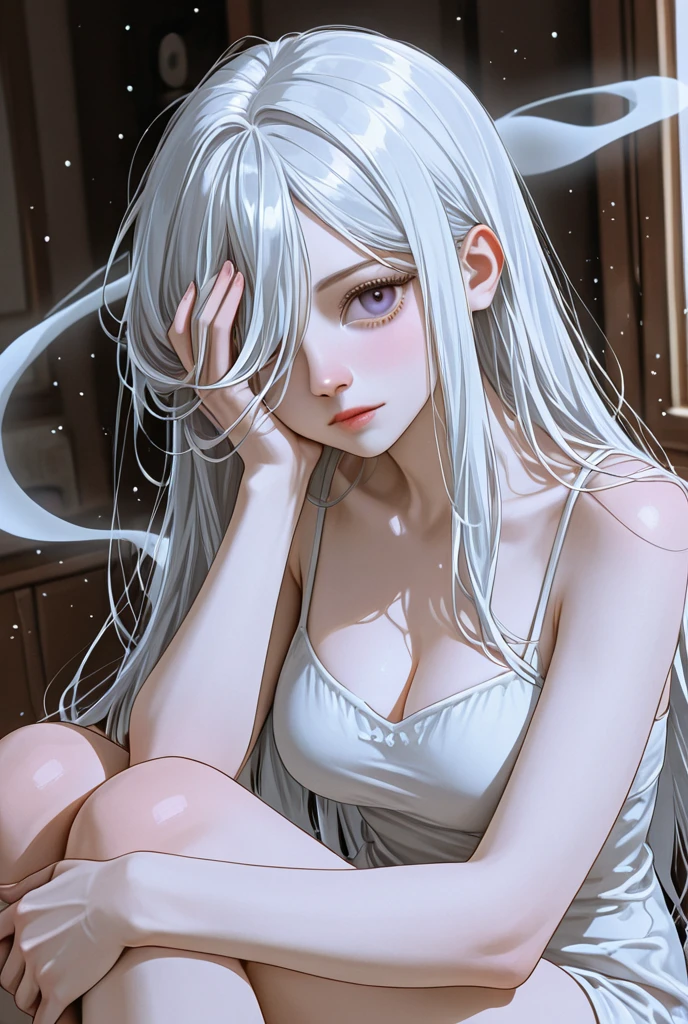 Best Quality, The ultra-Highres, (Photorealistic:1.4), in 8k resolution, sexual girl, slutty, ugly man, multiple boys, gangbang, monster, horror, white hair, slender body , , penis penetrating girl