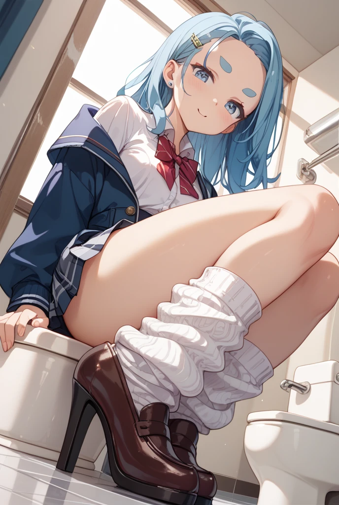 Highest quality,wonderful,finely,Highly detailed CG Unity 8k wallpaper, (High Contrast), Sailor suit, (Light blue striped underwear), (Beautiful ass:1.3),(Black Stockings),(Thighs:1.2)