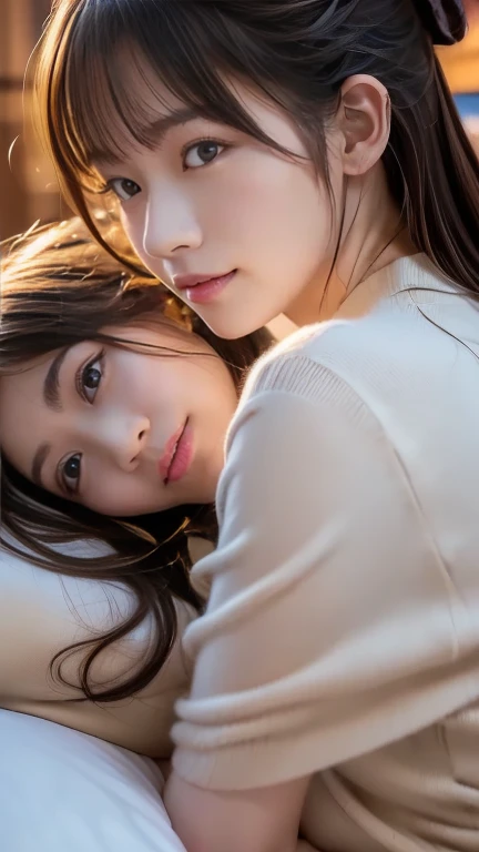 (Highest quality, 32k, High resolution, Masterpiece:1.5, ), marimo_jet, god々A photograph with brilliant dazzling and healing power., Evoking a sense of calm and elusive beauty, Expressing emotions, Have a rich imagination,Beautiful Japanese Girls, ((Lying on your back in bed:1.4)), An exceptionally beautiful face, Small Face Beauty, Perfect Human Anatomy, Motherhood and generosity, Deep Love, Innocent sleeping face, Close ~ eyes, Shiny brown hair, Intricately detailed long hair, Asymmetrical bangs, Hair between the eyes, Transparent, soft white skin, Sharp eyebrows, Thin lashes, Natural Makeup, Cheek highlighter, Pale pink detailed lips, , ((Grey camisole:1.2)), High resolutionの完璧な鎖骨, High resolutionの美しい胸元, Slim figure with ample breasts, High resolutionの美しい太もも, ((A bright room with morning sunlight streaming in:1.3)), ((White bed)), Professional Lighting, Professional photographer, Professional models, god秘的