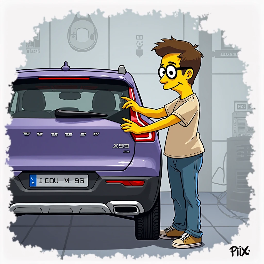 Disney Pixar 3D, high qualiy, young brunette man, firefighter, Volkswagen logo on the back 