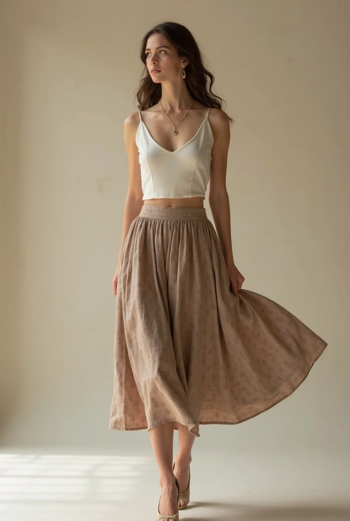 a woman wearing a square cloth tied around her waist with a string
