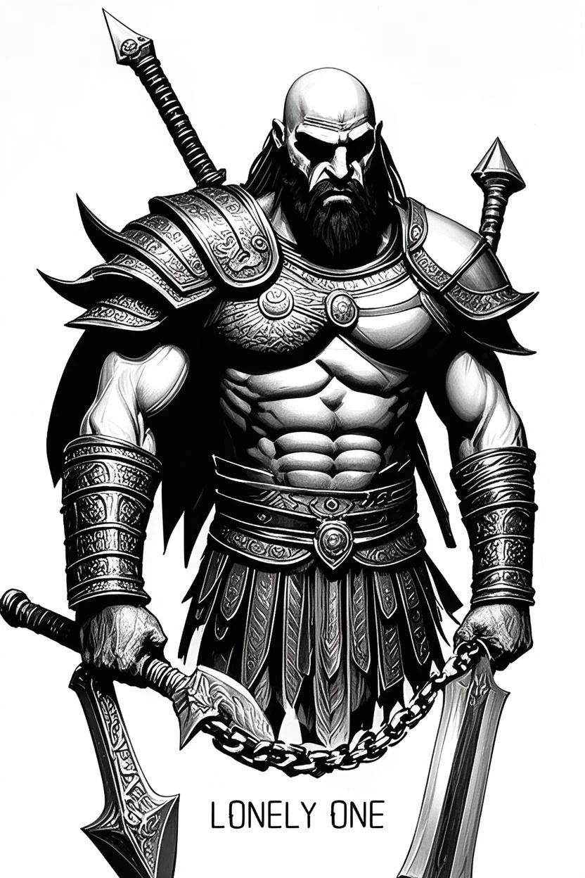 Greek god Ares in black and white vectorized