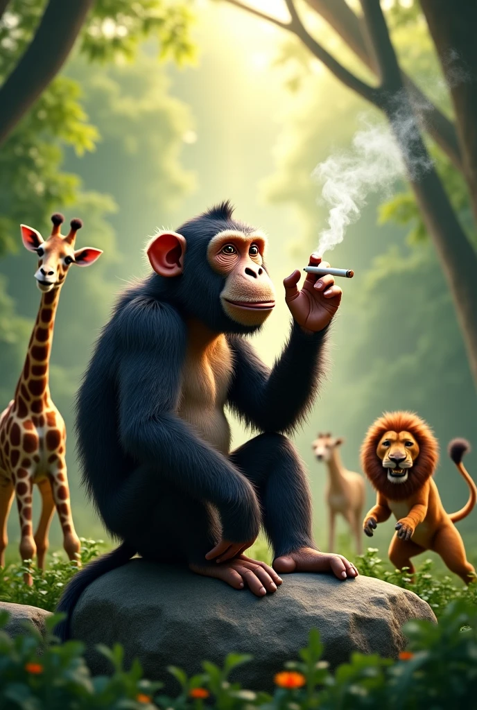 Group of gorillas smoking and talking 
