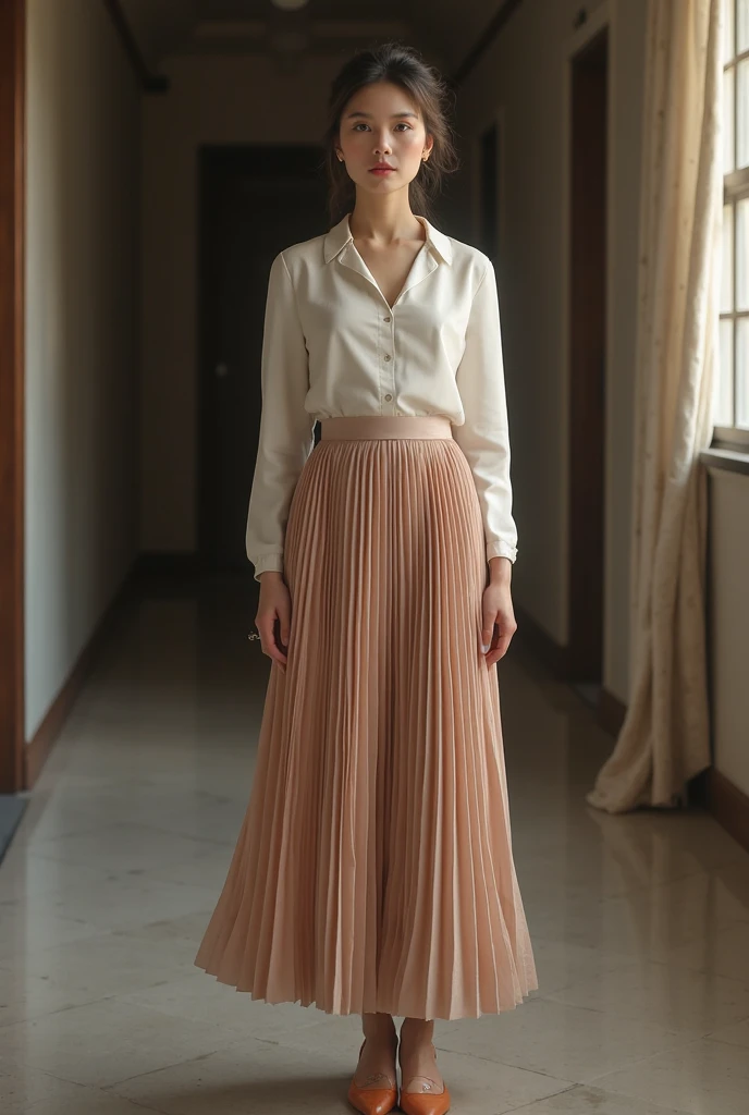 (masterpiece,highest quality,超A high resolution),Japanese women, (((Very beautiful 25 year old girl))),Long sleeve sweater、((A high-waisted long skirt made of satin with a hobble style))、Dark Room