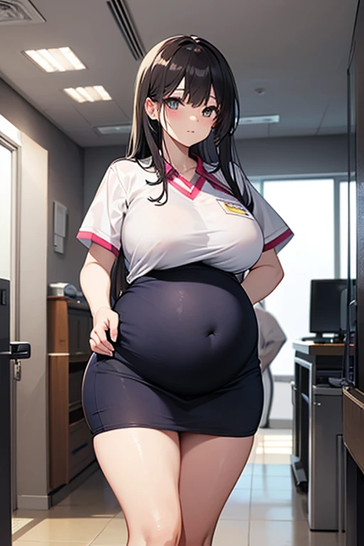 1 Girl、4K image、a smile、shirt、Women's shirts、(pale)skirt、(Pregnant woman with big belly,Huge breasts:1.8)
