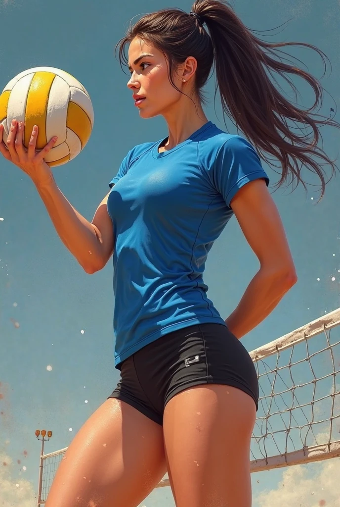 Woman in a black tank top and short, tight black shorts, on court, photo from the back, full back, catching a volleyball, general photo from behind, candid photo, extremely sexy.
A beautiful Brazilian woman, with white skin, dark brown hair. She is around 40 years old, 162 cm tall and weighs 56 kg. Her body exudes glamor and her face is a definition of beauty. Slender body, thin waist. Highly realistic, hyperrealism, very elaborate skin, high quality photo. Sharp Photo, High Resolution, High Quality, Masterpiece, 16K Photo, Sharp Photo, High Contrast, Masterpiece, (Photographically Realistic), NUDE, NUDITY, NFSW.