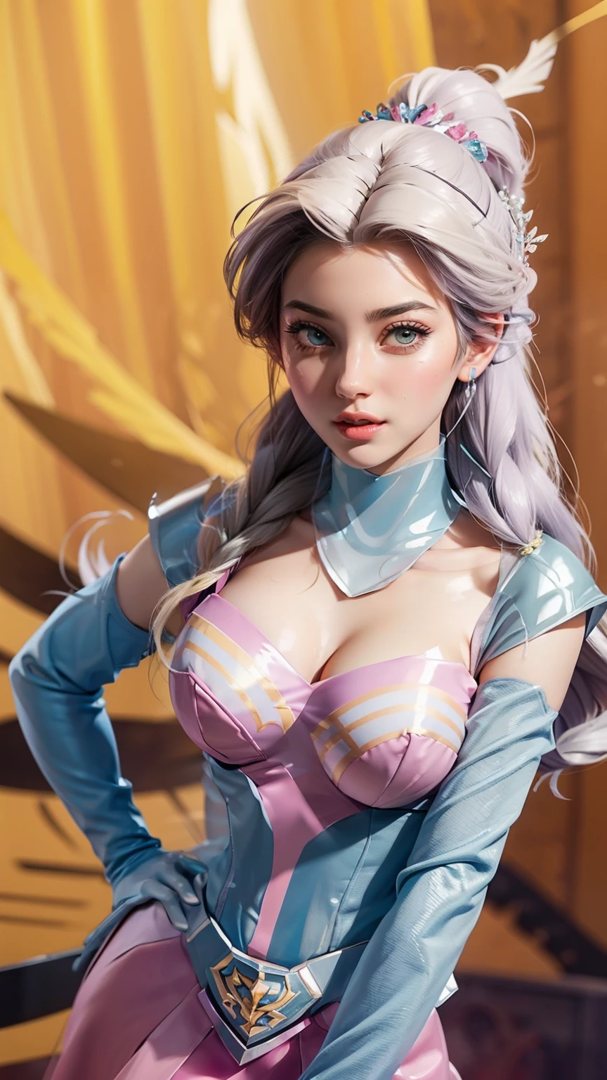 (masterpiece, best quality:1.2), solo, 1girl, vegito, looking at viewer, hands on hip, flying, blue eyes, dougi, white boots, white gloves, pectorals, tail, surrounded by blue, thick, big breasts, thing thick,