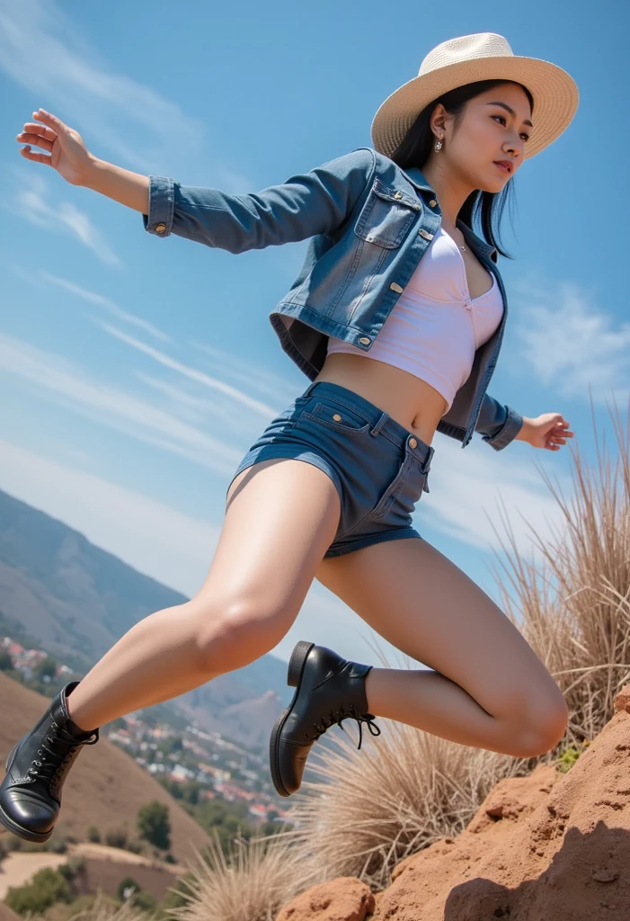 high angle,((2 girls k-pop dancing at a town festival)),Shake your hips while squatting,
show off your crotch, ((A strong wind blows from below)),((Bra protruding from short T-shirt with loose chest, hot pants )), show of bra,14years old,short hair,cleavage,gyaru make,full body ,(8K, raw photo, best quality, master piece: 1.2), super detail, super high resolution, (realism, realistic photo: 1.37), people photography, both thighs