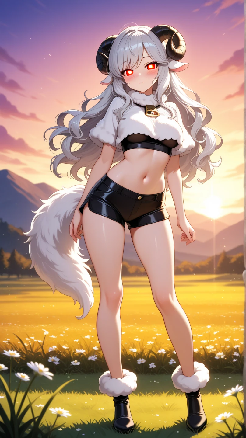 ((Masterpiece)), (Best Quality), Solo, miosha1, hair ornament, ponytail, wolf tail, swimsuit, white shorts, thigh strap, black jacket, leaf print, collar, string bikini, (NSFW:1.2)