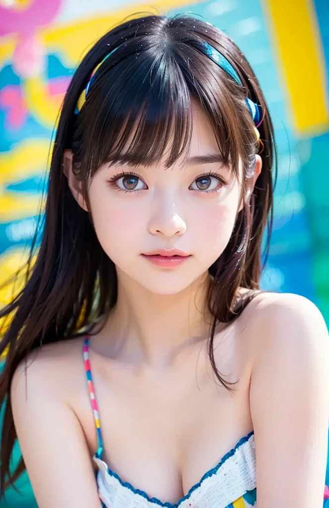 (8k、live-action、Raw photo、highest quality、masterpiece:1.2),(Outdoors,Pool,Front lighting:1.2),((Perfect lighting)),(Twin tails),Watching the audience,Looking up,Sexy pose, strong,Erotic,18-year-old,student,White skin,knees,Absurd,Small Face,Part the front hair from the center、The forehead is visible,(Be embarrassed,Tight eyes,Glare,strong,skinny,skinny,get annoyed)、masterpiece,highest quality、超A high resolution,one person, solo,Close-up shot、cute、Back to Students,(towel fabric bikini:1.3),High school girl,Japanese women,standing,(Photoreal:1.37)、Photon Mapping,Realistic、cuteSmall Face,Brown eyes、prospect、Depth of written boundary、Blurred Background、Real,(I can see the front hair), hair, I can see the knees, thigh,(Nogizaka Idol), actress、Big and ample breasts、Cleavage、Super fine、Low people、(Skin with visible pores:1.2)、(Focus on the face)、8 heads、Natural neck、Check and correct the skeleton
