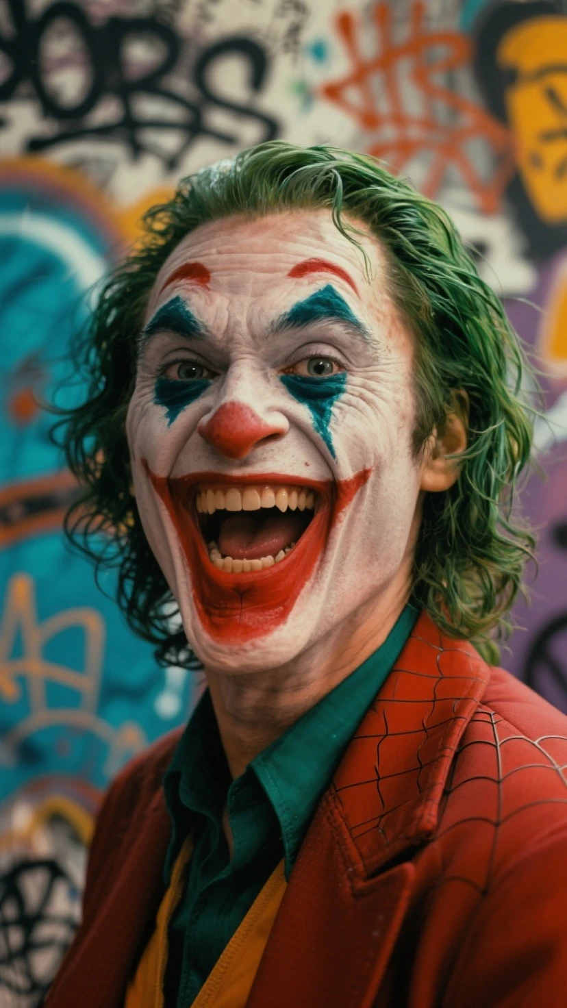 close up of the joker, mouth open weirog <lora:weirogs_del:1>