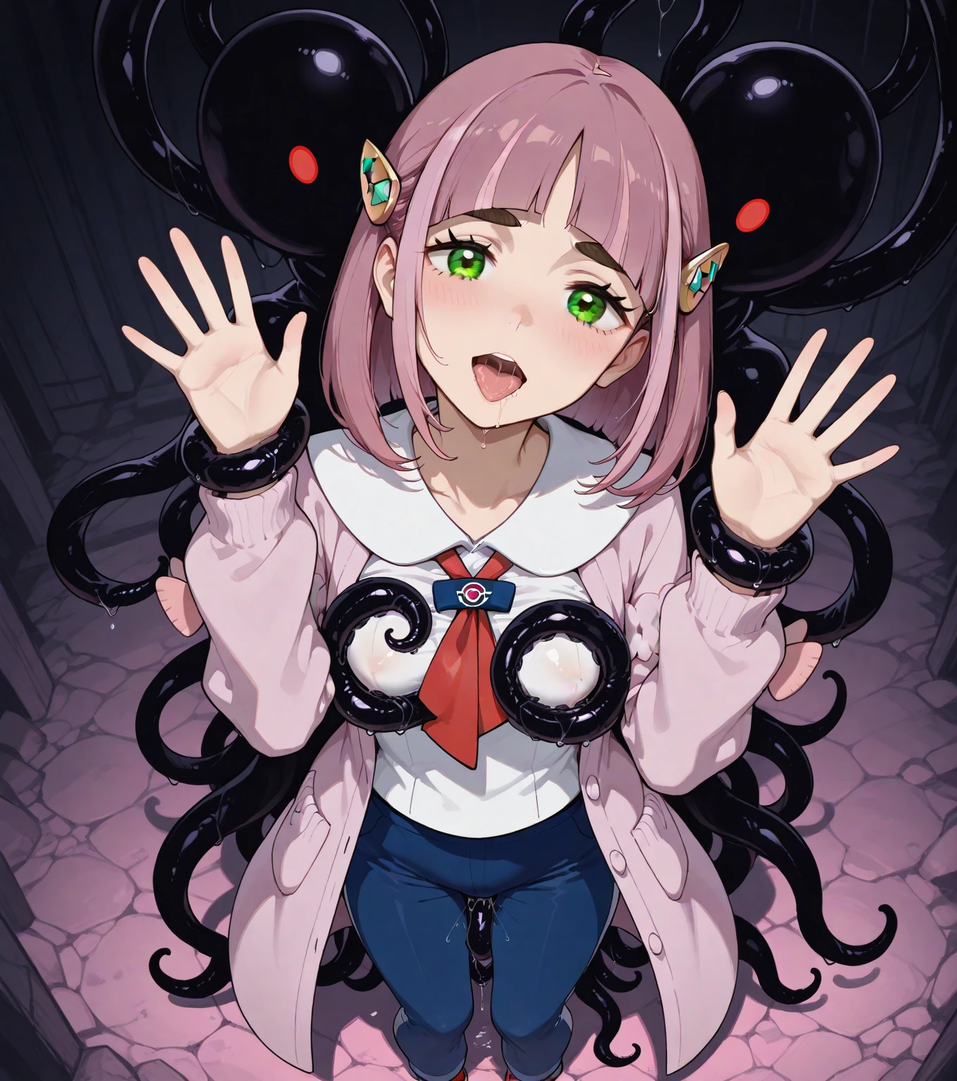 masterpiece, best quality,anime style, 1 girl,(((slender body))), (((small eyes,small breast,breast milk,breastfeeding a baby))),(((nurse uniform,glasses))),(((((brown tentacles bound a girl))))),((((cum)))), (beautiful face), (((short twintail))), (((straight hair))), ((((black hair)))),detailed beautiful skin, (perfect hands, perfect anatomy)