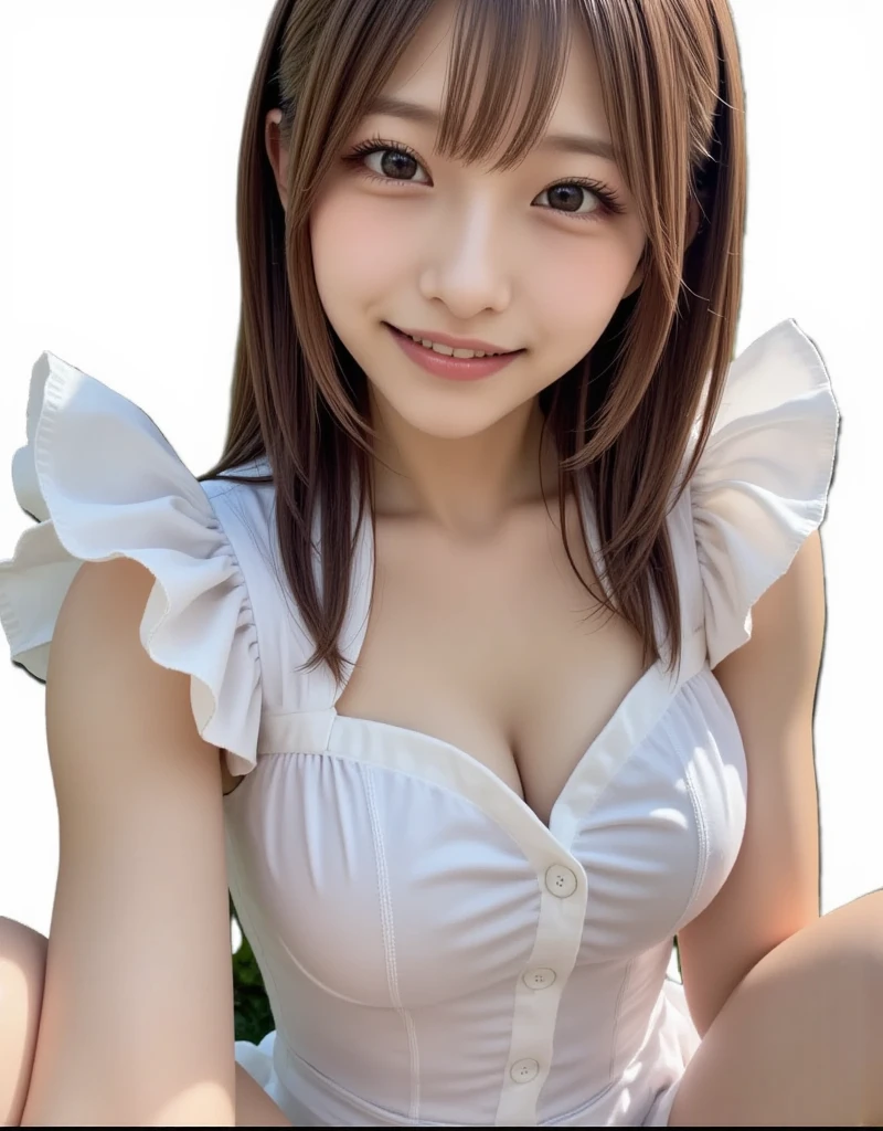 8K highest quality、（beautiful）、Brown Hair、looking at the camera、Larger breasts、smile、Maid clothes、frilly maid headband