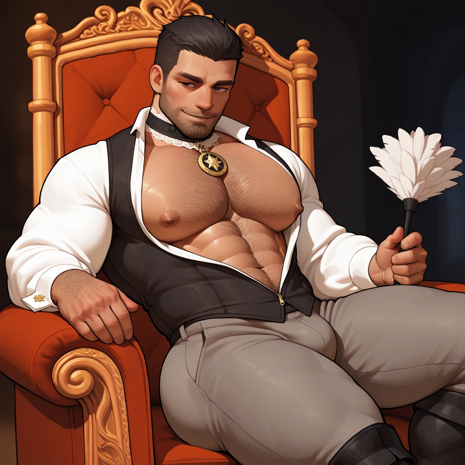 ((best quality)), ((masterpiece)), (detailed), a man, handsome, hairy, mascular, thin, sweaty, silver watch, silver necklace, silver ring, blue suite, tight coat, his dick is out of his pants, masturbating, (lot's of cum everywhere), perfect big dick, big balls,