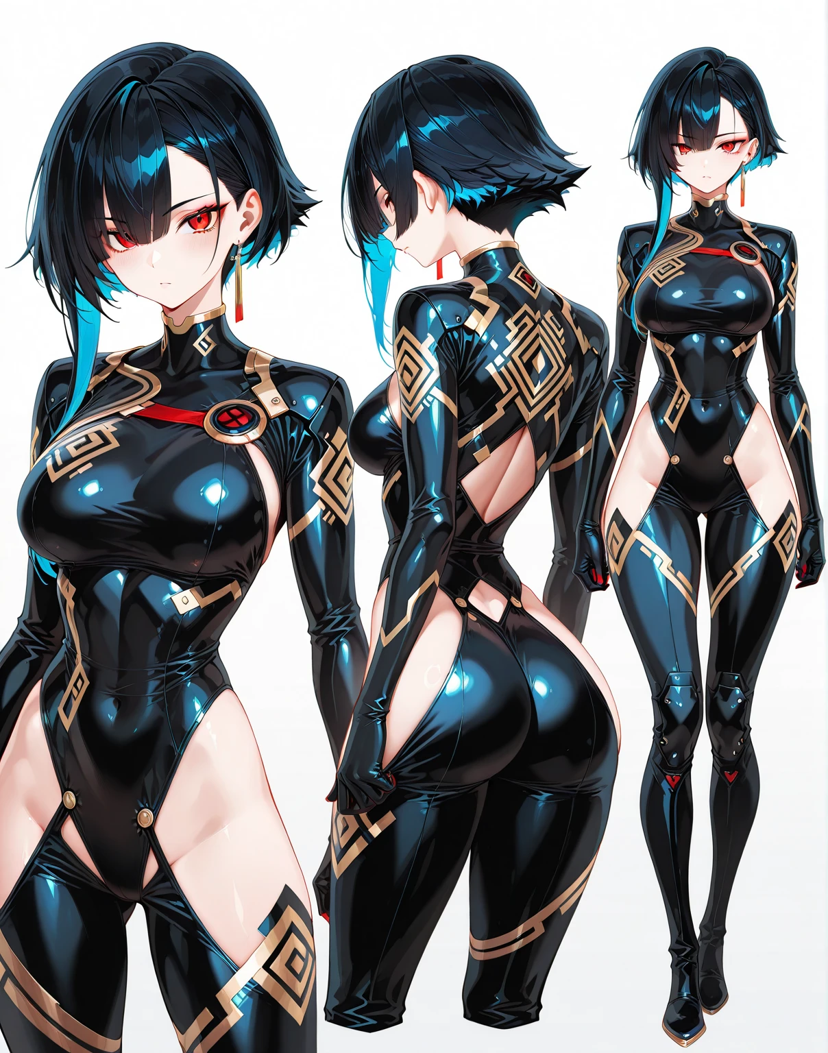 masterpiece,Awards, high quality,High resolution,HD,4K,8K,high quality,1girl, solo, standing, charturnerv2:0.5, full body character turnaround of 1lady, Multiple views of the same character in the same bikini, (simple background, white background:1.3), multiple views, (2views:1.5), side view, front view, character painting, two-dimensional culture, microbikini,short hair