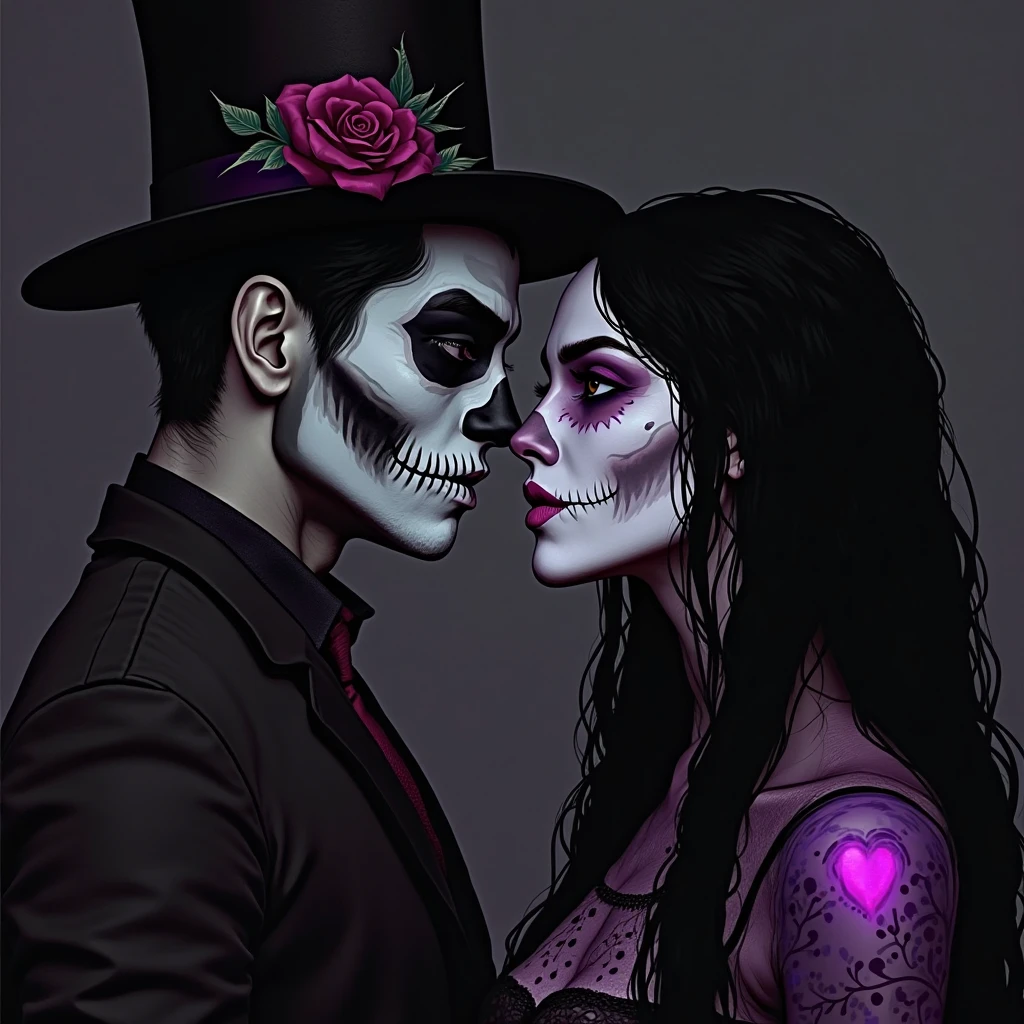 Wedding. Couple. Kissing. Dark. In the style of Adrian Ghenie, Esao Andrews, Jenny Saville, Edward Hopper, surrealism, Dark Art par James Jean, Takato Yamamoto, Minimalisme inkpunk. Dans le style Tim Burton. Dans le style Addams Family. Gothic. Dans le style de Guweiz. Dans le style de Shadbase. Dans le style de Shadman.